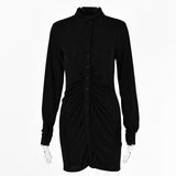 Julissa Mo Autumn Ruched Long Sleeve Bodycon Dress Women Turn-Down Collar Sexy Mini Dress Female Button Slim Party Vestidos 2020
