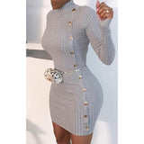 Autumn Women Dress Sexy Skinny Mini Party Ladies Dress spring Fashion Ribbing knitting O-neck Long Sleeve Single Breasted Dress