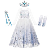 Snow Queen 2 Halloween Party Costume for Girls White Elsa Long Dress Princess Frozen 2 Vestido Disney Cosplay Carnival Clothing
