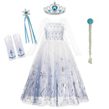 Snow Queen 2 Halloween Party Costume for Girls White Elsa Long Dress Princess Frozen 2 Vestido Disney Cosplay Carnival Clothing