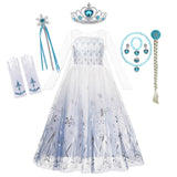 Snow Queen 2 Halloween Party Costume for Girls White Elsa Long Dress Princess Frozen 2 Vestido Disney Cosplay Carnival Clothing