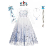 Snow Queen 2 Halloween Party Costume for Girls White Elsa Long Dress Princess Frozen 2 Vestido Disney Cosplay Carnival Clothing