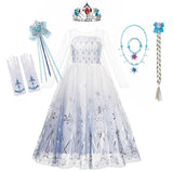 Snow Queen 2 Halloween Party Costume for Girls White Elsa Long Dress Princess Frozen 2 Vestido Disney Cosplay Carnival Clothing
