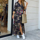 Autumn Long Dress Long Sleeve Shirt Dress Women Denim Long Dresses Pocket Button Shirt Print Dress Casual Loose Dresses 2020