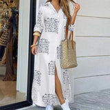 Fashion Women Long Sleeve Shirt Dress Autumn  Printed OL Long Dresses Laides Turn-down Collar Loose Sundress Party Dresses