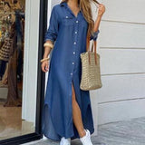 Fashion Women Long Sleeve Shirt Dress Autumn  Printed OL Long Dresses Laides Turn-down Collar Loose Sundress Party Dresses