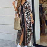 Fashion Women Long Sleeve Shirt Dress Autumn  Printed OL Long Dresses Laides Turn-down Collar Loose Sundress Party Dresses