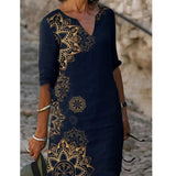 2021 Printed Loose Satin Night Dress Women's Fashion Casual Vintage Spring Summer All-match Plus Size Beach Dresses Vestidos