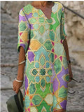 2021 Printed Loose Satin Night Dress Women's Fashion Casual Vintage Spring Summer All-match Plus Size Beach Dresses Vestidos