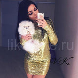 2017  Dress Women Winter Christmas Party Dresses Long Sleeve Dress Fashion Sexy Gray  Gold Bodycon Dress Vestidos