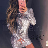 2017  Dress Women Winter Christmas Party Dresses Long Sleeve Dress Fashion Sexy Gray  Gold Bodycon Dress Vestidos