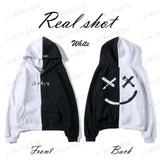 Dropshipping Hoodies Sweatshirts Men Women Color Block Patchwork Smile Print Hoodie Hip Hop Streetwear Men Clothing